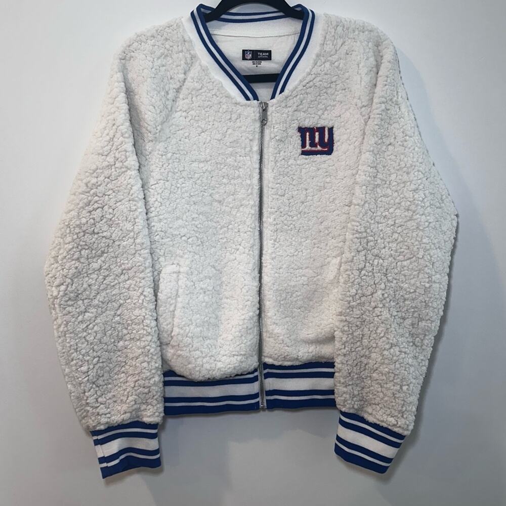 New Era New York Giants Cream Athletic Sherpa Full-Zip Bomber Jacket Women’s Med - Picture 7 of 13